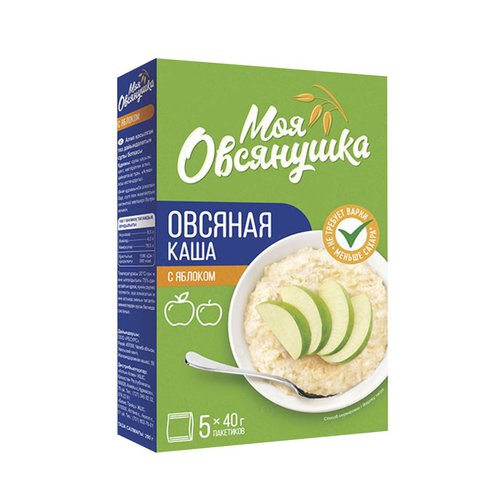 Моя Овсянушка Каша Овсяная Каша с яблоком, коробка 200г