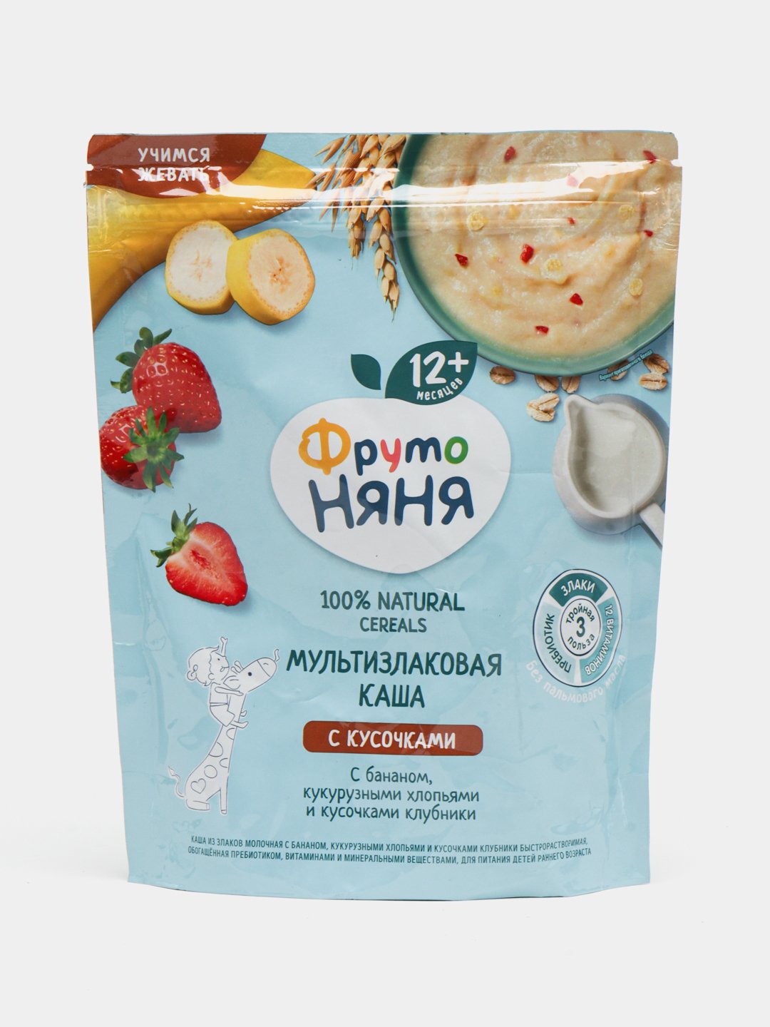 Каша мультизлаковая молочная с бананом, кукурузными хлопьями ФрутоНяня, 200 г